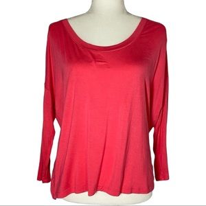 Forever 21 Coral Scoop Neck Long Sleeve Sheer Panel Back Detail Top Size Medium